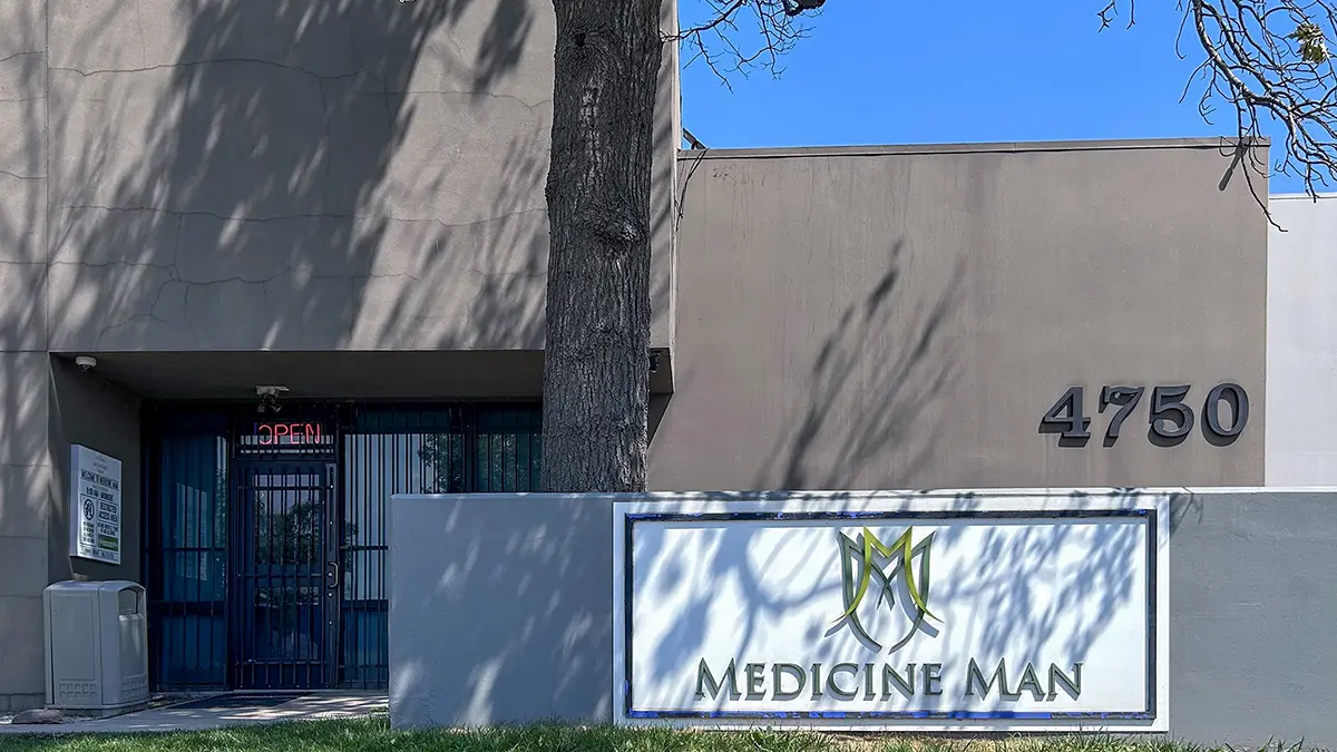 Exterior of the Medicine Man dispensary on Nome Street in Denver